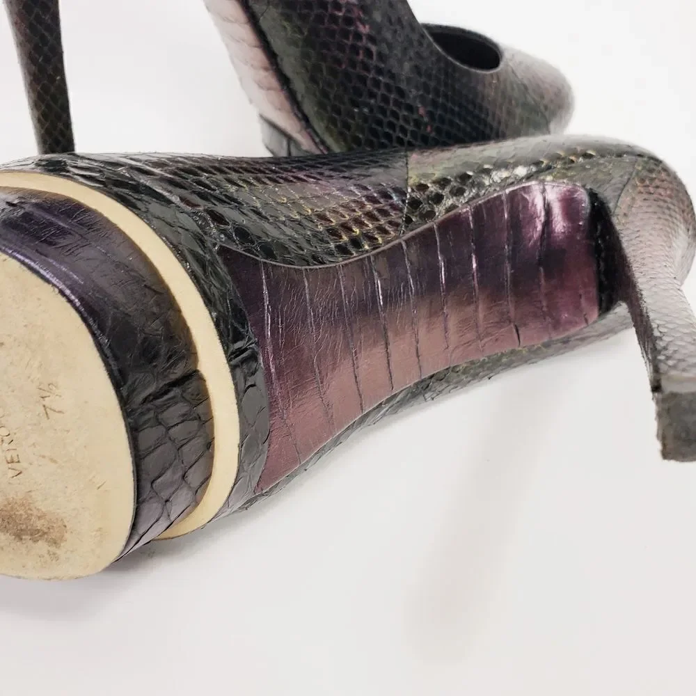 B Brian Atwood Iridescent Snakeskin Ferguson Platform Pumps Size 7.5